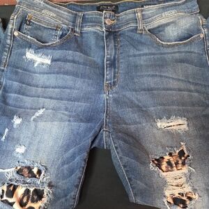 Judy Blue Ripped Denim Jeans with Animal Print